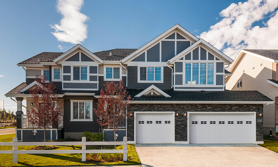 Front view of new house with double garage.