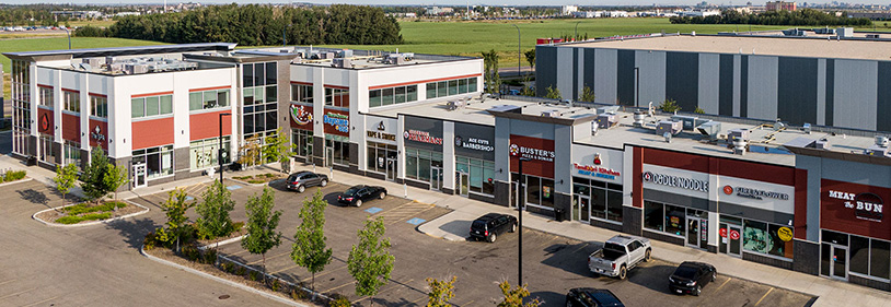 Aerial view of commercial building.